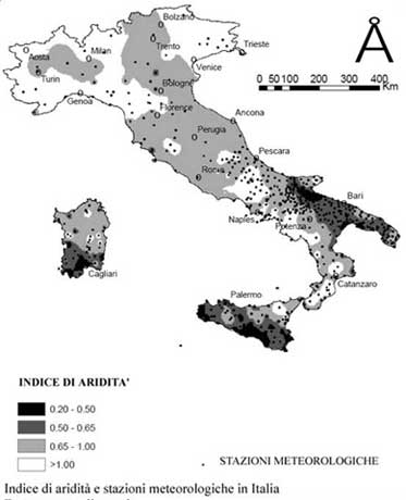 Indice di aridità e stazioni meteorologiche in Italia